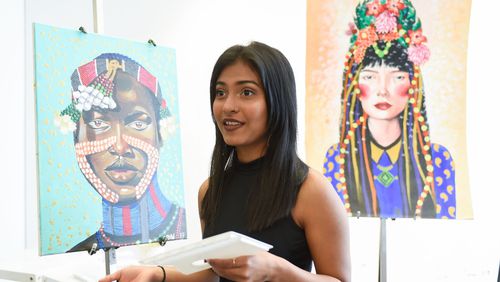 Georgia College senior Tanvi Lonkar hopes her paintings will help women see their worth and beauty. Lonkar was 11 when she starred in the Academy Award-winning movie “Slumdog Millionaire” in 2008. CONTRIBUTED