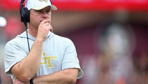Georgia Tech head coach Brent Key watches during the fourth quarter of an NCAA college football game against Florida State, Saturday, Oct. 29, 2022, in Tallahassee, Fla.  (AP Photo/Phil Sears)