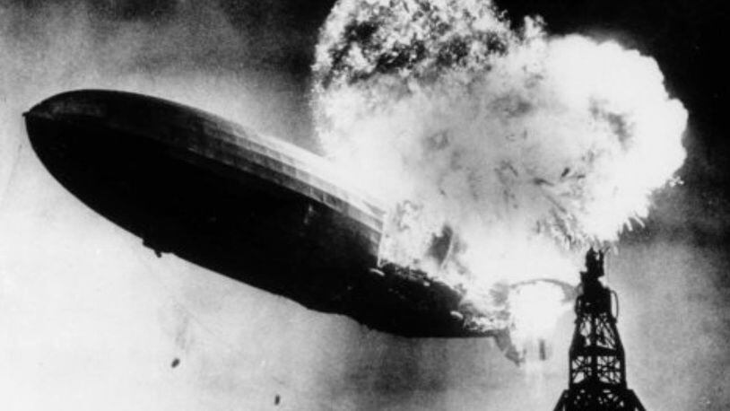 This May 6, 1937, file photo, provided by the Philadelphia Public Ledger, was taken when the Hindenburg exploded over the Lakehurst Naval Air Station in Lakehurst, New Jersey.