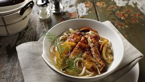 Chicken and vegetables are first roasted, then used to make a broth. The elements come together at the end for a deeply flavored soup; styling by Joan Moravek. (Abel Uribe/Chicago Tribune/TNS)