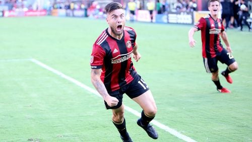 ATLANTA, GA - July 29  2017 ATLANTA, GA - July 29  2017 Atlanta United forward Hector 'Tito' Villalba reacts after scoring the goal in extra time. The last game for the Atlanta United ends in a tie against the Orlando City at Bobby Dodd Stadium on Saturday, July 29, 2017, in Atlanta, Ga.