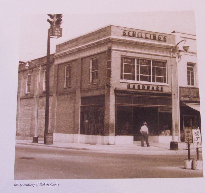 Schilling's, then a hardware store, in the 1930s after it was rebuilt following  a fire. Photo courtesy of Robert Crowe via "Marietta: The Gem City of Georgia," by Douglas M. Frey.