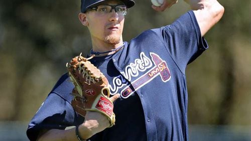 Matt Marksberry, pictured during 2016 spring training, awakened from a medically induced coma Thursday, after suffering a seizure and collapsed lung during a colonoscopy procedure at an Orlando hospital. (Curtis Compton/AJC file photo)
