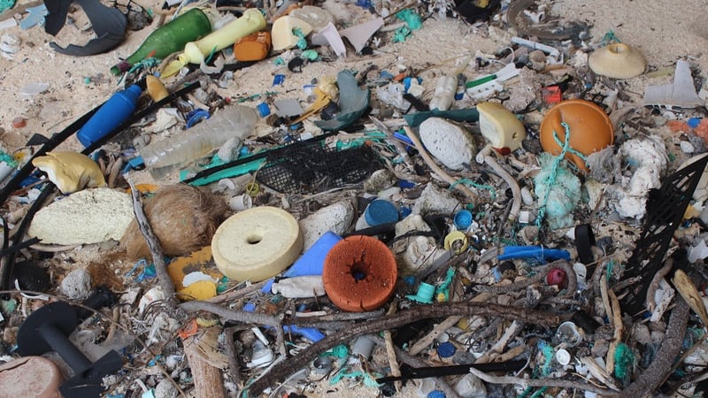 The huge volume of garbage littering the beaches on remote and uninhabited Henderson Island is mostly plastic. A photo here shows an example of the piles of plastic trash on the island. Scientists say Henderson is the most polluted place on Earth.