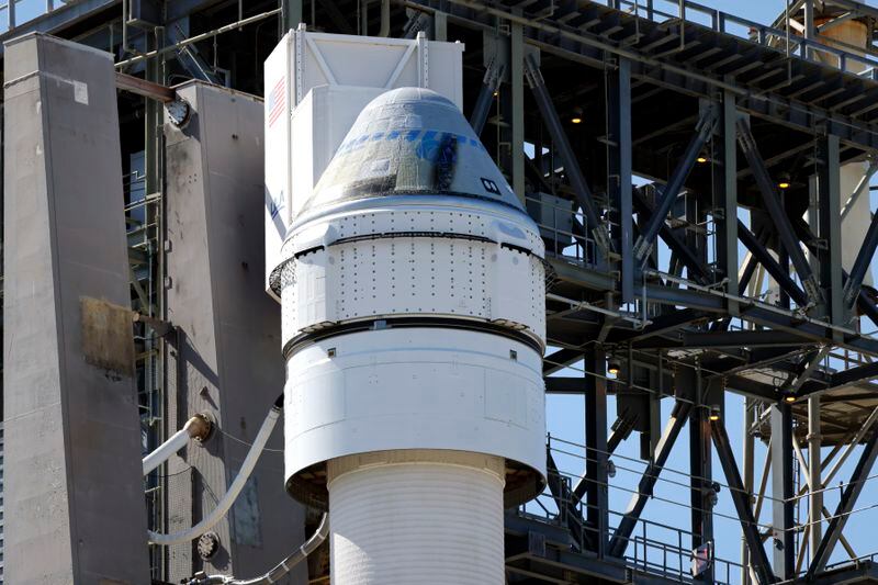 Boeing's Starliner capsule atop an Atlas V rocket stands ready for its upcoming mission at Space Launch Complex 41 at the Cape Canaveral Space Force Station, Sunday, May 5, 2024, in Cape Canaveral, Fla. Launch is scheduled for Monday evening. (AP Photo/Terry Renna)