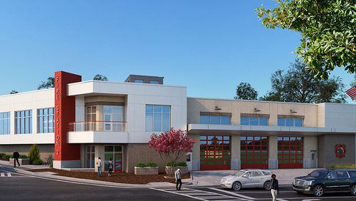 Sandy Springs has contracted with Hussey Gay Bell for construction of a new Fire Station #5 at 7800 Mount Vernon Road. HGB is already under contract with the city to provide architectural, engineering, and construction administration services for the construction of Fire Station #2 (shown here). (Courtesy City of Sandy Springs)