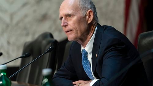 FILE - Sen. Rick Scott, R-Fla., speaks, during a Senate Armed Services Committee hearing on Capitol Hill in Washington, March 14, 2024. Florida voters are going to decide on abortion rights this November. For the Senate race, this could mean a mixed impact dependent on turnout. Sen. Scott is planning a no-vote in November for the abortion rights amendment, which would protect abortion in the state's Constitution if approved by voters. (AP Photo/Jose Luis Magana, file)