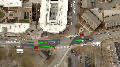 Photo illustration depicts proposed pedestrian improvements to Canton Street in downtown Alpharetta. CITY OF ALPHARETTA