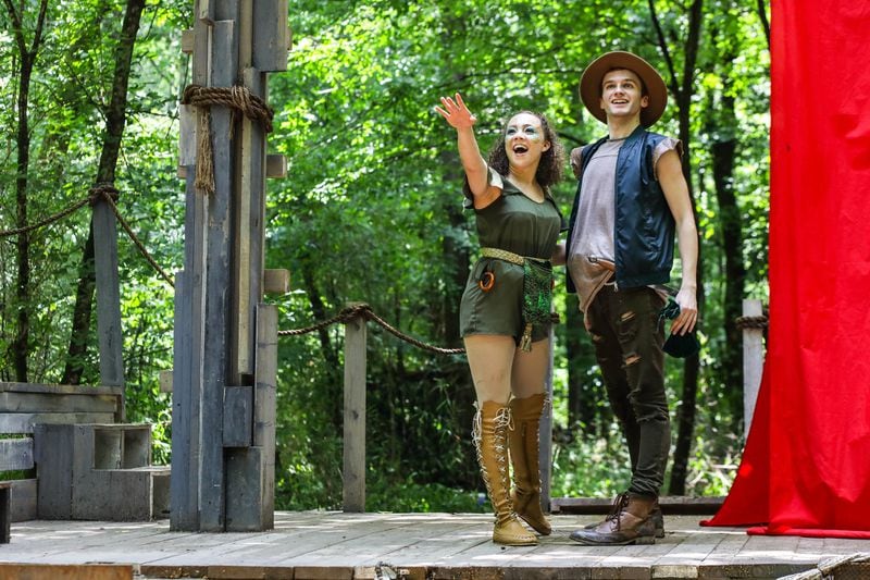 Alexandria Joy and Aaron Schilling star in “Peter Pan: A World Premiere Musical Pirate Adventure” at Serenbe Playhouse through Aug. 26. CONTRIBUTED BY BREEANNE CLOWDUS