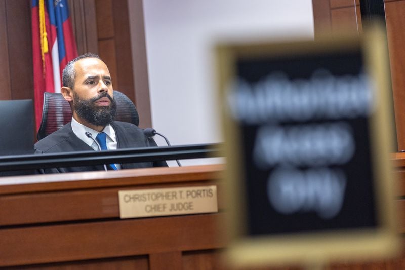 Chief Judge of the Municipal Court of Atlanta Christopher Portis is seen at a hearing on Wednesday, May 17, 2023 regarding the Pavilion Plaza apartment complex. (Arvin Temkar / arvin.temkar@ajc.com)