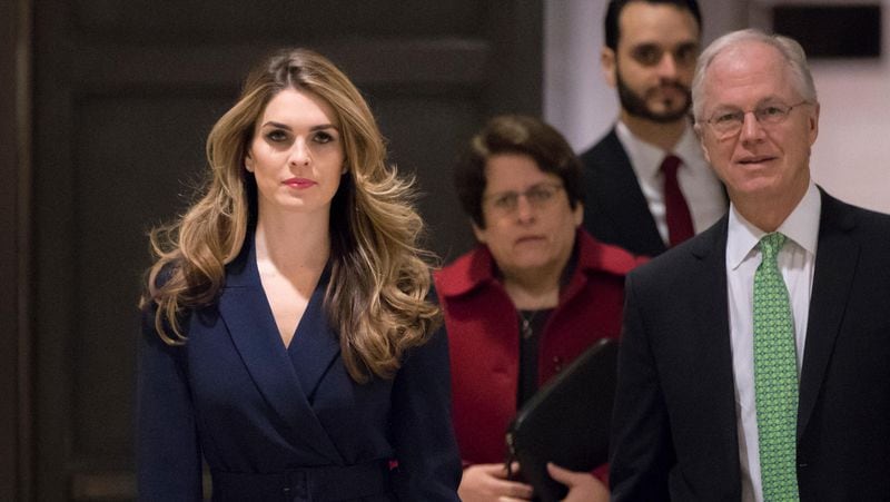 White House Communications Director Hope Hicks, one of President Trump's closest aides and advisers, arrives to meet behind closed doors with the House Intelligence Committee, at the Capitol in Washington, Tuesday, Feb. 27, 2018.  (AP Photo/J. Scott Applewhite)