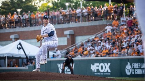 Georgia Tech pitcher Zach Maxwell pitched six innings for the Yellow Jackets in the team's 9-6 loss to Tennessee in an NCAA regional championship June 5, 2022 in Knoxville, Tenn. (Georgia Tech Athletics/Gage Jenkins)
