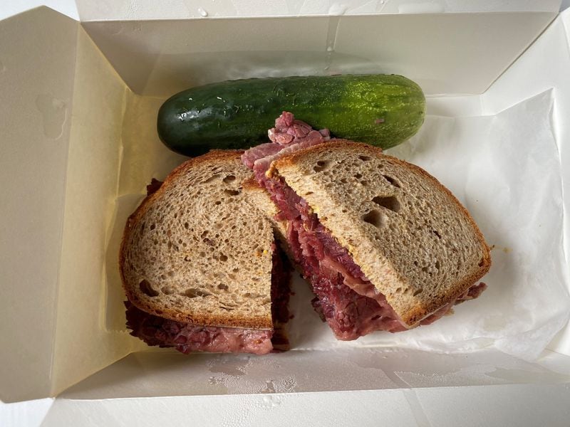 The General Muir’s pastrami sandwich with mustard on double-baked rye comes with a whole half-sour pickle. CONTRIBUTED BY BOB TOWNSEND