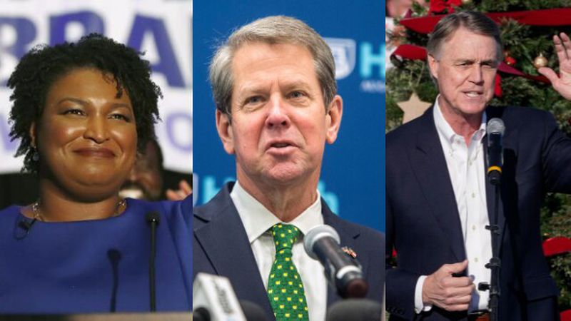 In her latest campaign finance disclosure, Democratic gubernatorial candidate Stacey Abrams reported a net worth of $3.17 million. Republican Gov. Brian Kemp, center, has not disclosed his net worth yet,  although he has reported extensive holdings in the past. Former U.S. Sen. David Perdue, who is also running in the GOP primary for governor, reported Wednesday a net worth of about $50 million.