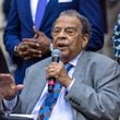 Former Atlanta mayor and United Nations ambassador Andrew Young  speaks at a press conference in front of Atlanta City Hall about the Atlanta Public Safety Training Center on Wednesday, April 19, 2023. (Arvin Temkar / arvin.temkar@ajc.com)