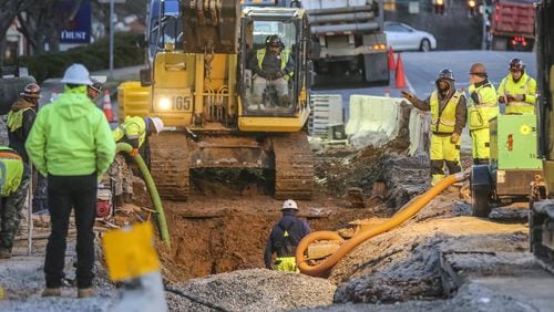 Atlanta Department of Watershed Management crews worked Monday night and throughout the day Tuesday after a water main broke at Fairburn Road near the intersection of Cascade Road.