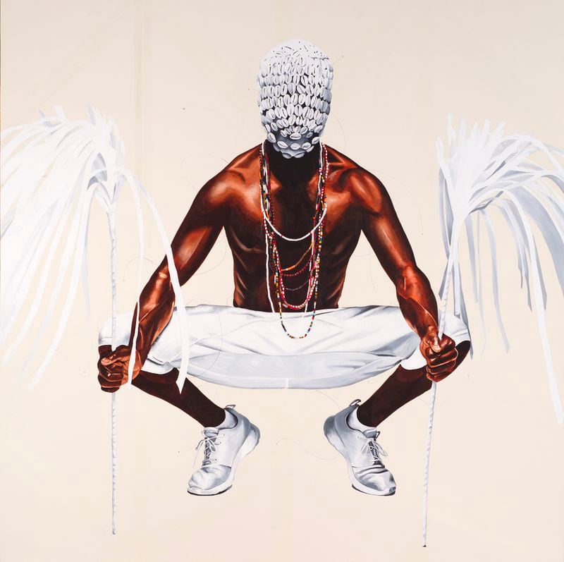 Artist Fahamu Pecou unites contemporary commentary on endemic violence against black men with African spiritual traditions in his solo show "DO or DIE: Affect, Ritual, Resistance" which includes the work "The Return."