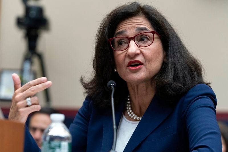 President of Columbia University Nemat "Minouche" Shafik testifies before the House Committee on Education and the Workforce hearing on "Columbia in Crisis: Columbia University's Response to Antisemitism" on Capitol Hill in Washington, Wednesday, April 17, 2024. (AP Photo/Jose Luis Magana)