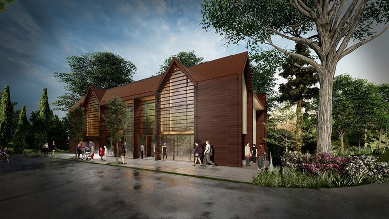 A rendering of the larger of two buildings planned for Callanwolde Fine Arts Center's campus, the Mr. and Mrs. William C. Warren III Flex Arts Building. Nearly 10,300 square feet, the structure will house dance, painting and drawing classes and other future programming. 
(Courtesy of Callanwolde Fine Arts Center)