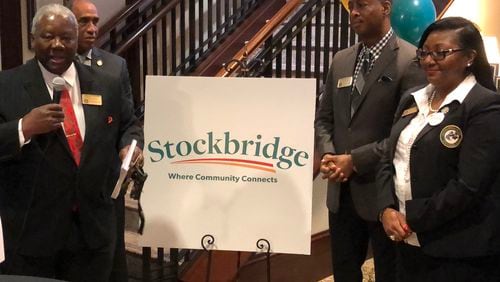 Stockbridge City Council leaders announce new branding campaign Monday during City Hall ceremony.