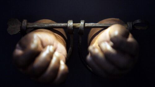Shackles for slave children are pictured here on display at the New  York Historical Society in 2012 in New York City. A rare handwritten copy of the Thirteenth Amendment, which abolished slavery, was also part of the exhibit. Some states didn’t get the word about the abolition of slavery in 1862. The news didn’t reach Texas until June 19, 1865, with that date being celebrated as Juneteenth.