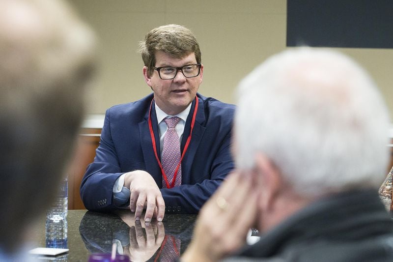 MARTA General Manager and Chief Executive Officer Jeffrey A. Parker speaks with members of the Atlanta Journal-Constitution editorial board at the office of the Atlanta Journal-Constitution in Dunwoody, Wednesday, March 13, 2019. (ALYSSA POINTER/ALYSSA.POINTER@AJC.COM)