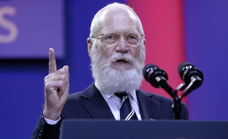 David Letterman speaks at the 5th anniversary of Joining Forces and the 75th anniversary of the USO at Joint Base Andrews in Maryland on Thursday, May 5, 2016. (Olivier Douliery/Abaca Press/TNS)
