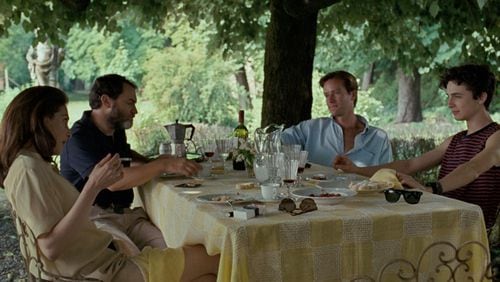 Amira Casar stars as Annella, Michael Stulhbarg as Mr. Perlman, Armie Hammer as Oliver and Timothee Chalamet as Elio in “Call Me By Your Name.” Contributed by Sayombhu Mukdeeprom/Sony Pictures Classics