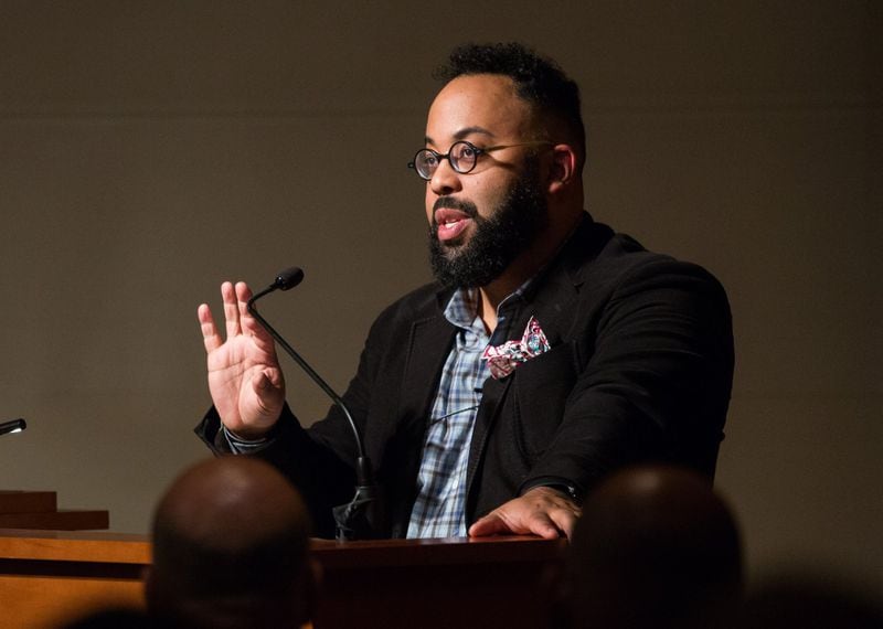Poet Kevin Young reads poetry during the final week of the First Folio event at The Carlos Museum at Emory University, Monday, Dec. 5, 2016, in Atlanta. The Folio is the only surviving original copy of all of Shakespeare?s plays, compiled by a couple of his friends right after his death. Branden Camp/Special