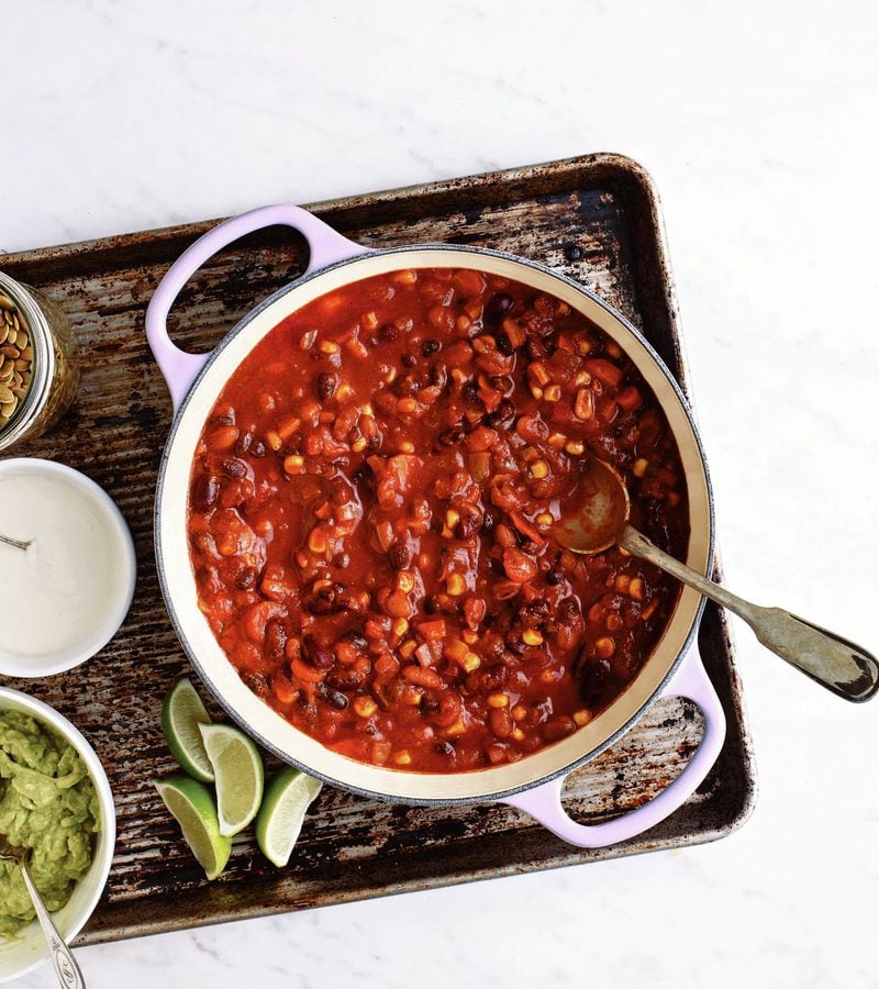 Even carnivores will appreciate Four Alarm Three Bean Chili from “Wait, That’s Vegan?!” by Lisa Dawn Angerame, Page Street Publishing Co. 2019. CONTRIBUTED BY ALEX SHYTSMAN