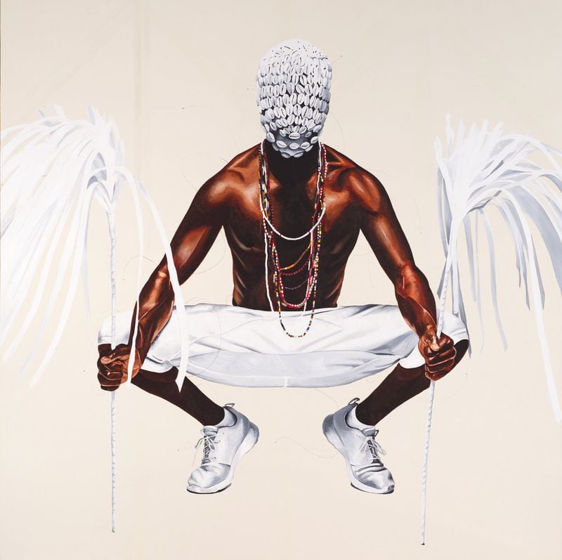 Artist Fahamu Pecou unites contemporary commentary on endemic violence against black men with African spiritual traditions in his solo show “DO or DIE: Affect, Ritual, Resistance,” which includes the work “The Return.” CONTRIBUTED BY LYONS WEIR GALLERY, NEW YORK