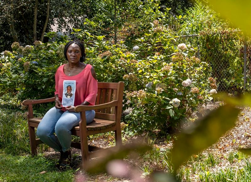Wanda Cooper-Jones, mother of Ahmaud Arbery, sits for a portrait at Pendleton King Park in Augusta in July 2020. (ALYSSA POINTER / ALYSSA.POINTER@AJC.COM)