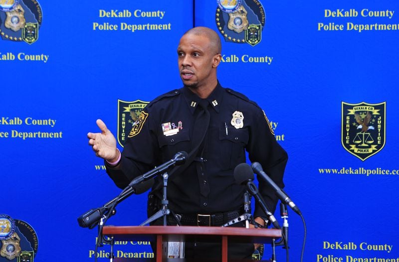 Capt. Theodore R. Golden of the DeKalb County Police Special Victims Unit speaks at a press conference discussing the DeKalb County Police Department’s Project Lifesaver initiative on Friday, October 30, 2020, at the DeKalb County Police Department Headquarters in Tucker, Georgia. The department detailed and demonstrated the Project Lifesaver device, a new wrist and ankle monitor for people with cognitive disabilities. The department has already outfitted 17 individuals with the device, and have another 30 available for use. CHRISTINA MATACOTTA FOR THE ATLANTA JOURNAL-CONSTITUTION.
