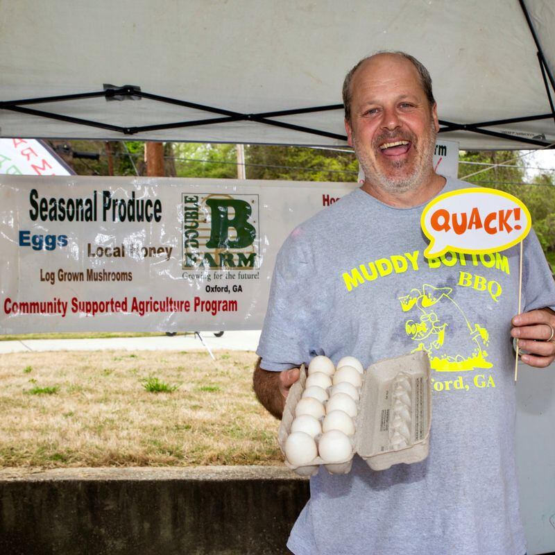 Brookhaven Farmers Market vendor Brady Bala of Double B Farm offers a CSA with or without eggs, which can be picked up at the market during the market season as well as once a month during the off-season at the market location. (Courtesy of Paula Bond Heller)