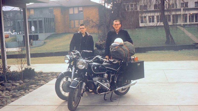 From left, Dave Yaden and Keith Thye prepare to depart Portland in 1963 for a six-month ride to Chile. (Courtesy Keith Thye)