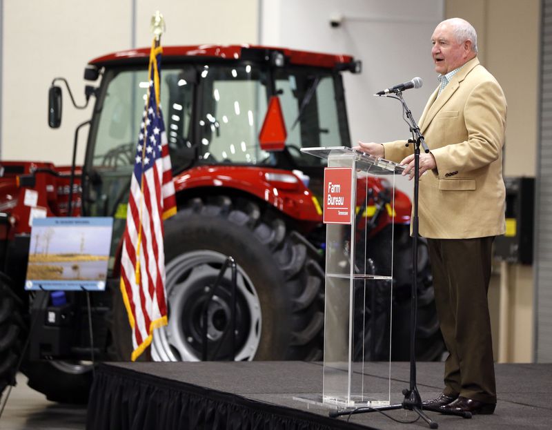 Agriculture Secretary Sonny Perdue speaks Tuesday, Dec. 18, 2018, in Lebanon, Tenn. Perdue and acting EPA administrator Andrew Wheeler met with farmers about a new Trump administration proposal to redefine "waters of the United States." (AP Photo/Mark Humphrey)