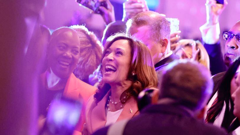Vice President Kamala Harris addressed a Democratic Party of Georgia gala in Atlanta on May 12, 2023. AJC/Natrice Miller.