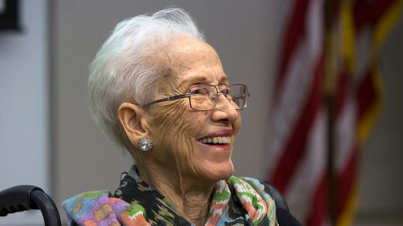 Pioneering human computer  Katherine Johnson at the naming event for the Katherine G. Johnson Computational Research Facility in Hampton, Virginia, Friday.