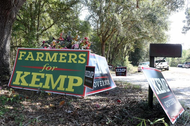Support for Brian Kemp runs wide and deep in rural Georgia, including in the town of Rhine, in Dodge County, where Kemp attended a fish fry and rally in his honor while campaigning for governor on Oct. 4, 2018. 