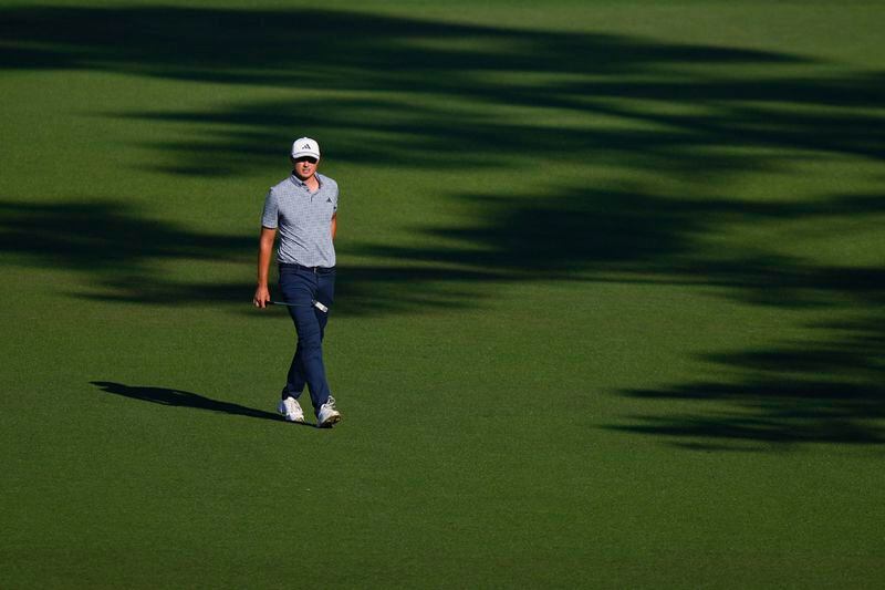 Ludvig Aberg, of Sweden, walks to the green on the 15th hole during final round at the Masters golf tournament at Augusta National Golf Club Sunday, April 14, 2024, in Augusta, Ga. (AP Photo/Matt Slocum)