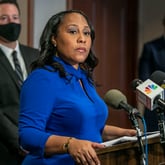 Fulton County District Attorney Fani Willis speaks during a news conference at the Fulton County Courthouse in downtown Atlanta last year. Willis called former President Donald Trump's recent comments about her "ridiculous." (Alyssa Pointer/Atlanta Journal-Constitution/TNS)