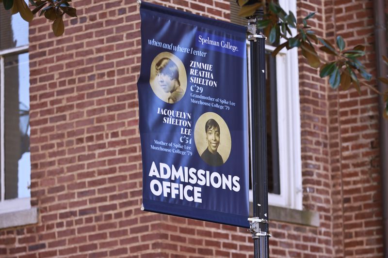 Views of signage for the admissions office dedicated to film director Spike Lee’s mother and grandmother at Spelman College on Monday, November 28, 2022. (Natrice Miller/natrice.miller@ajc.com)  