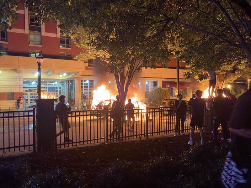 Protesters rallied into the night in downtown Atlanta on Friday, May 29, 2020.