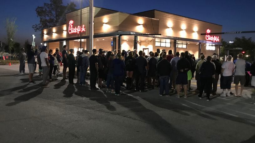 Chick-fil-A first 100 event kicks off in Cobb County at the drive thru only location just a half-mile from the new Braves stadium.