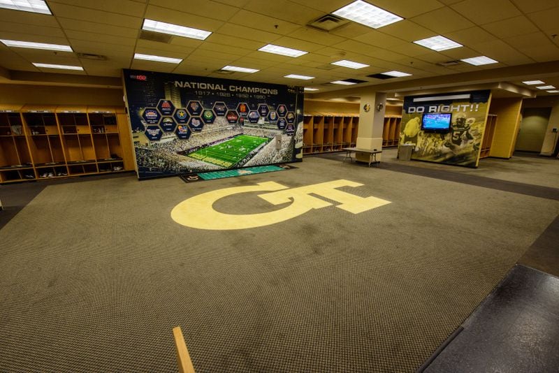 The Georgia Tech locker room, as it appeared in 2013. The room looks essentially the same now.