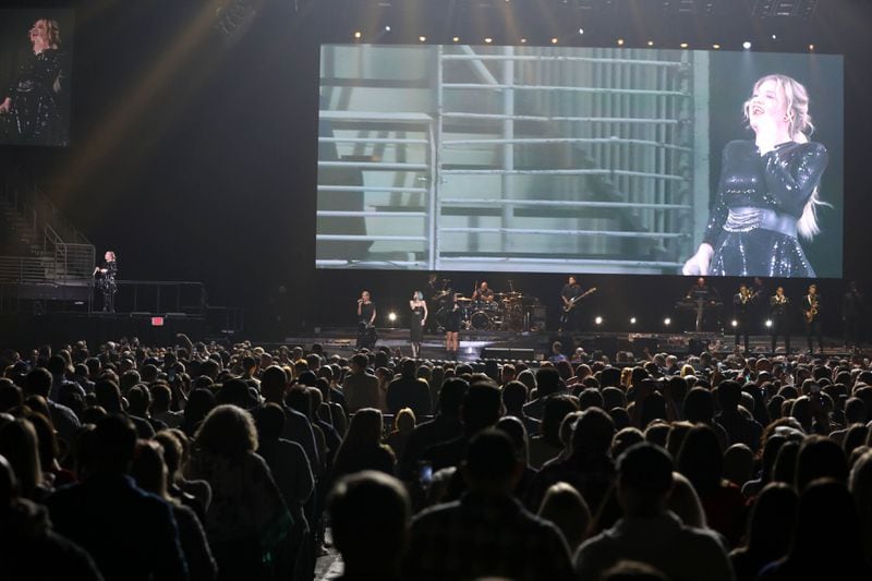 A broad view of the stage, which included a supersized screen behind Kelly Clarkson at Infinite Energy Arena March 28, 2019.
