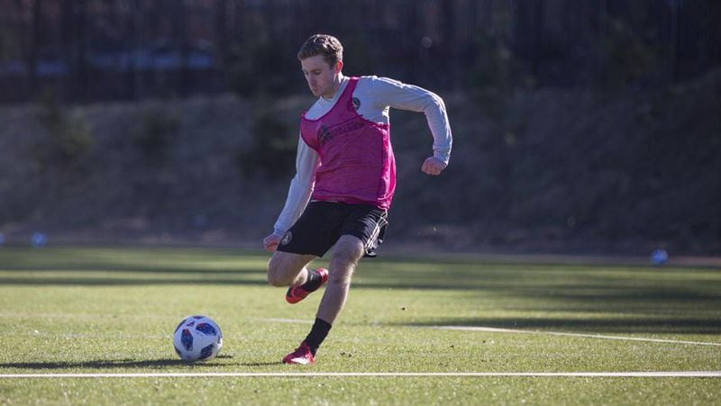 Atlanta United's Jon Gallagher - on loan fro Scottish club Aberdeen - works during training at the team's facility in Marietta.