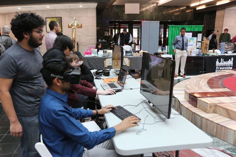 A virtual reality demonstration at Maker Faire Atlanta.