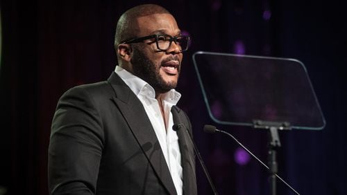 Actor and producer Tyler Perry speaking in Atlanta in February 2017. STEVE SCHAEFER / SPECIAL TO THE AJC