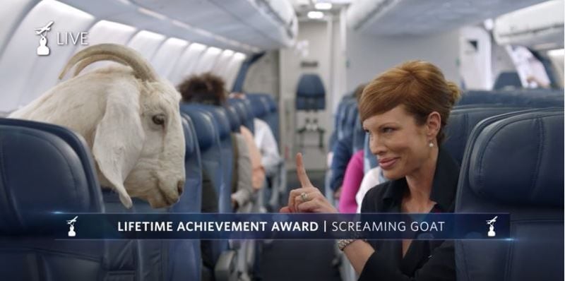 Delta's latest safety video features a return of Deltalina and the screaming goat.